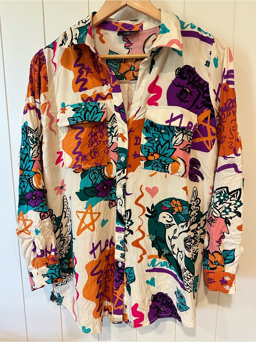 Milk & Honey Abstract Print Button‑Down Blouse Women’s Small Long Sleeve Top